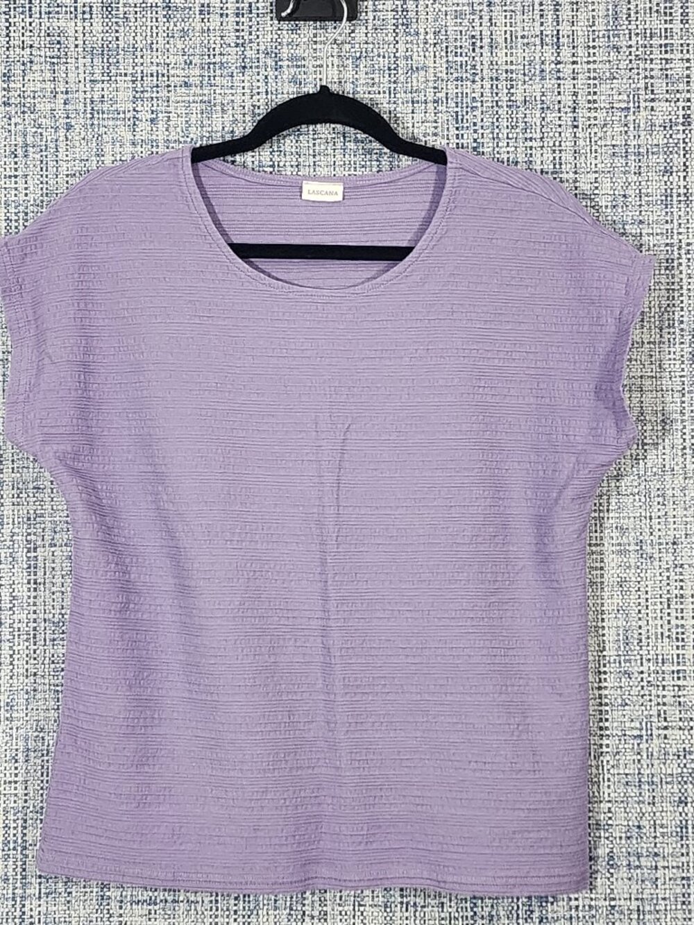 LASCANA Women's Size 8/10 Lavender Purple Textured Puckered Cotton Cap Sleeve Te